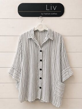Striped Oversized Button-Up Tunic – LIV by Habitat Clothes (Size L)
